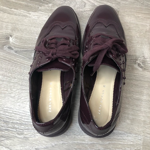 Zara Woman Plum Patent Leather Oxford Platform - Picture 6 of 8